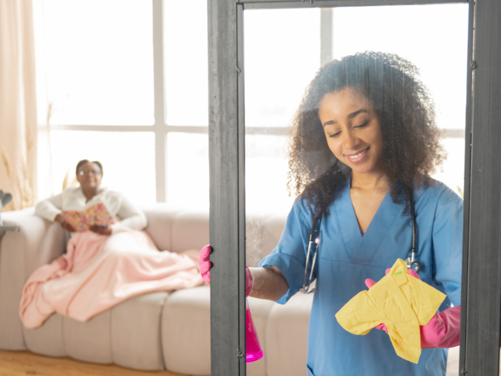 caregiver helping with light housekeeping