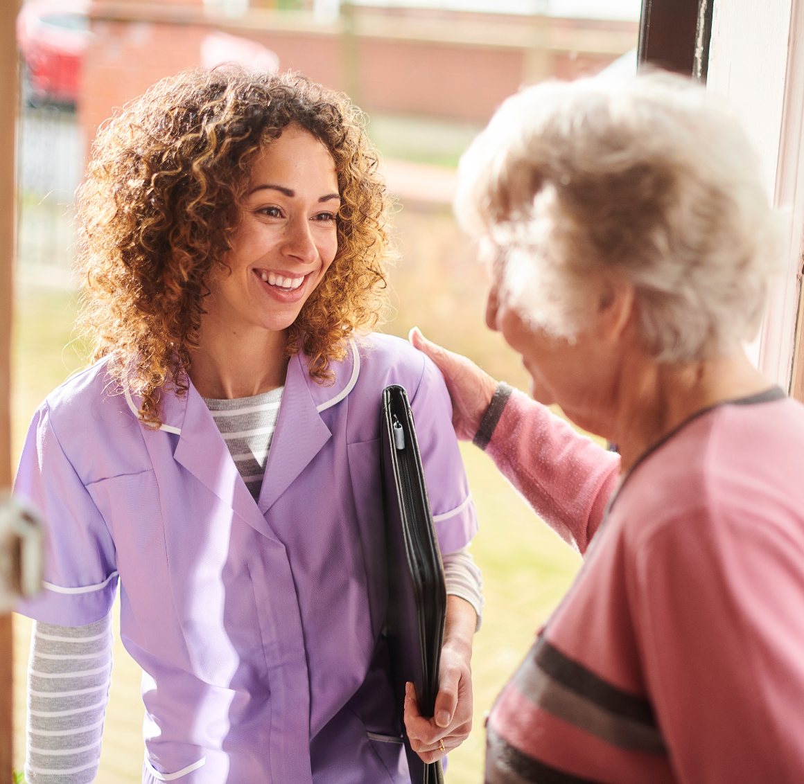 caregiver comes to assist